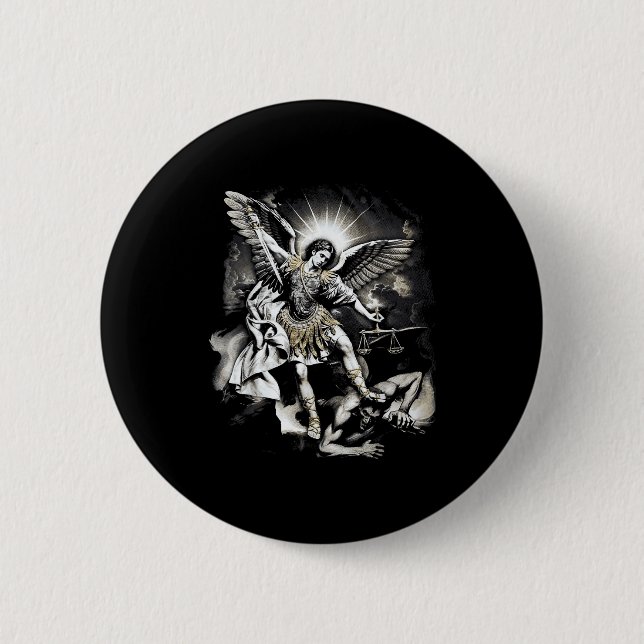 Saint Michael Defeating Satan Archangel Warrior  Button (Front)