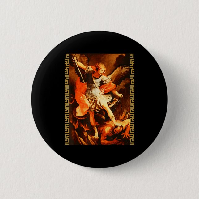 Saint Michael Defeating Satan Archangel Warrior  Button (Front)