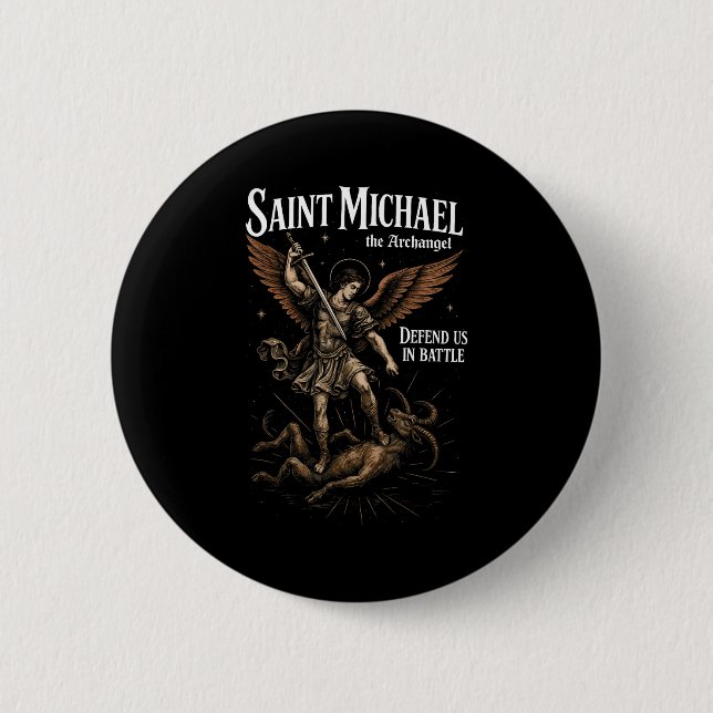 Saint Michael Defend Us In Battle Archangel Christ Button (Front)