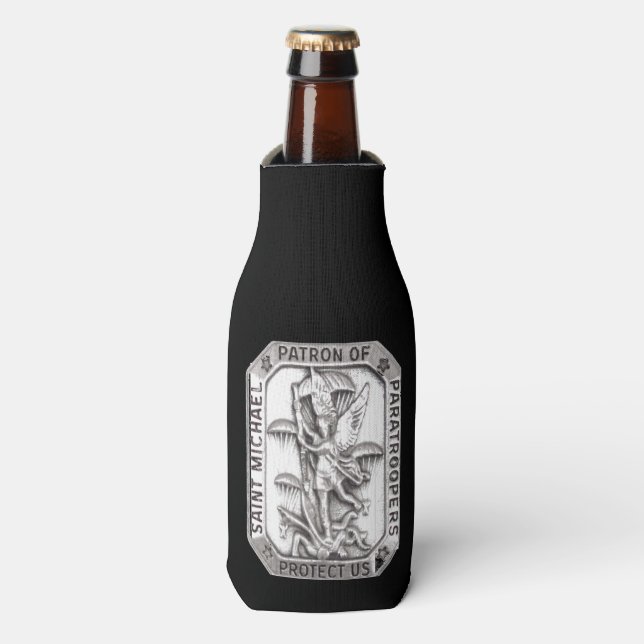 SAINT MICHAEL PATRON SAINT of PARATROOPERS Bottle Cooler (Bottle Front)