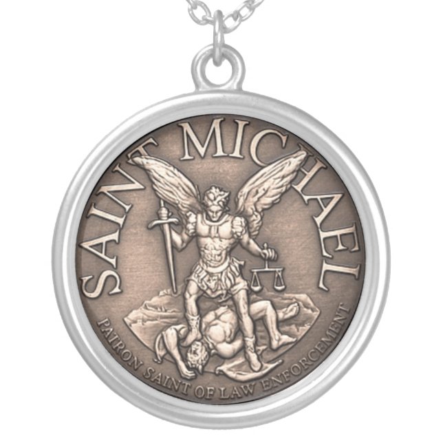 Saint Michael Pendent Silver Plated Necklace (Front)