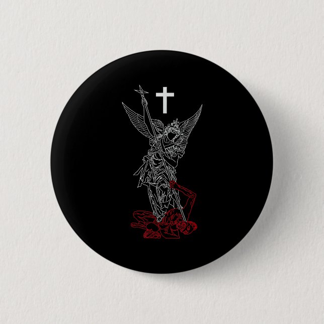 Saint michael the archangel defeating satan button (Front)