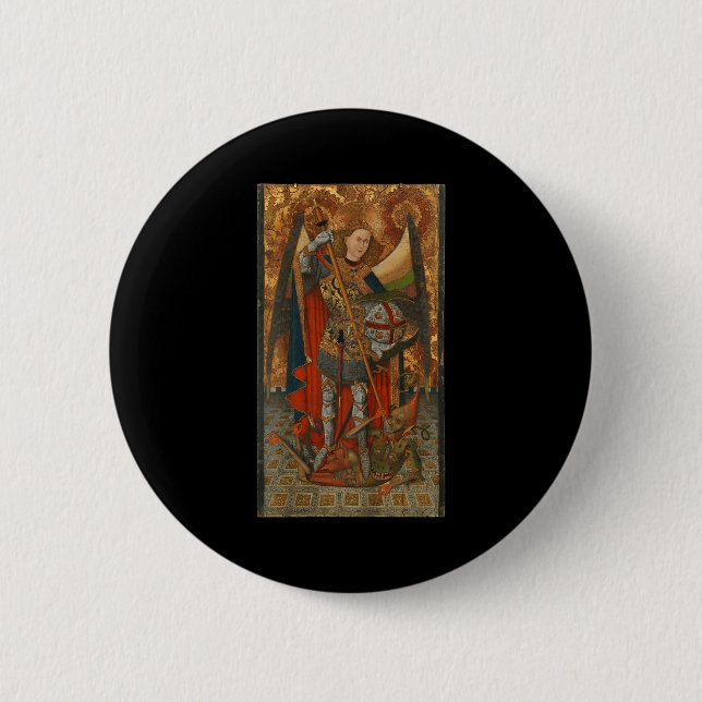 Saint Michael The Archangel Defeating Satan Christ Button (Front)