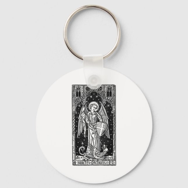 Saint Michael The Archangel Defeating Satan Christ Keychain (Front)