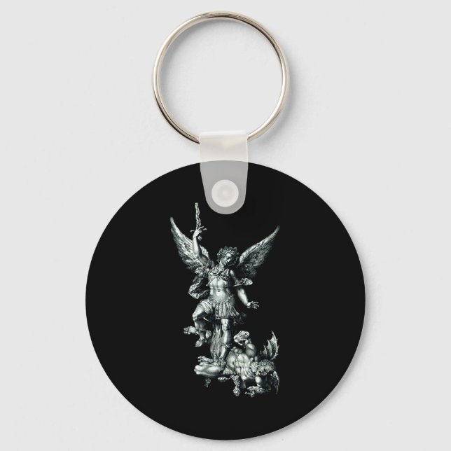 Saint Michael The Archangel Defeating Satan Christ Keychain (Front)