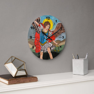 Saint Michael the Archangel Painting by Alfred Fox Large Clock