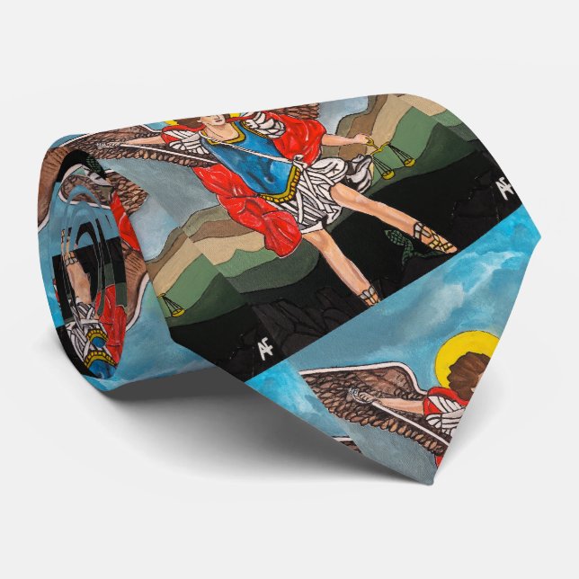 Saint Michael the Archangel Painting by Alfred Fox Neck Tie (Rolled)