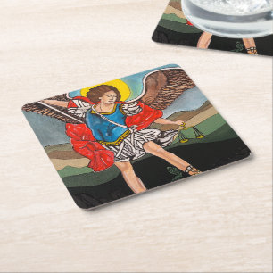 Saint Michael the Archangel Painting by Alfred Fox Square Paper Coaster