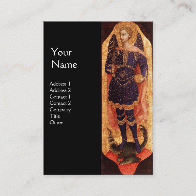 SAINT MICHAEL THE ARCHANGEL WITH DRAGON MONOGRAM BUSINESS CARD (Front)