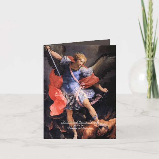 Saint Michael the Archangel with Prayer Holiday Card (Front)