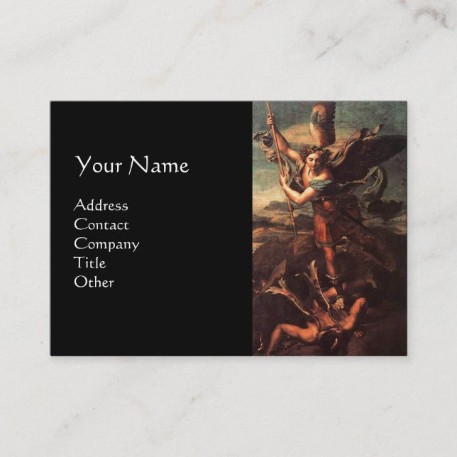 SAINT MICHAEL VANGUISHING SATAN ,black Business Card (Front)
