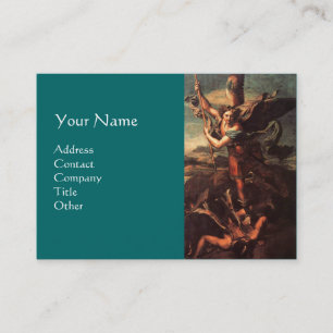 SAINT MICHAEL VANGUISHING SATAN ,brown green Business Card