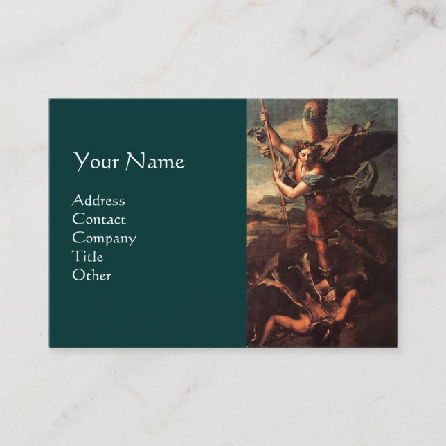 SAINT MICHAEL VANGUISHING SATAN ,brown green Business Card (Front)