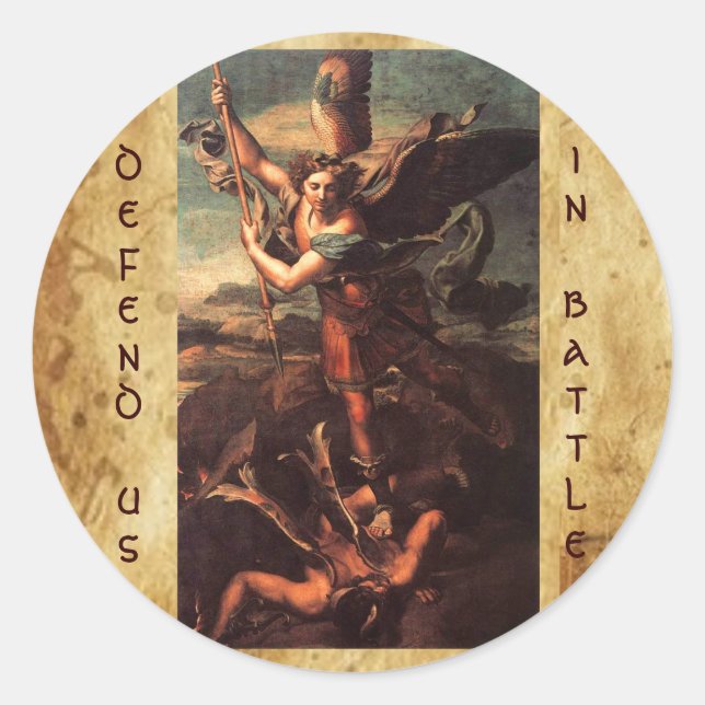 SAINT MICHAEL VANGUISHING SATAN CLASSIC ROUND STICKER (Front)