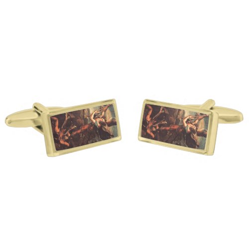 SAINT MICHAEL VANGUISHING SATAN GOLD CUFFLINKS