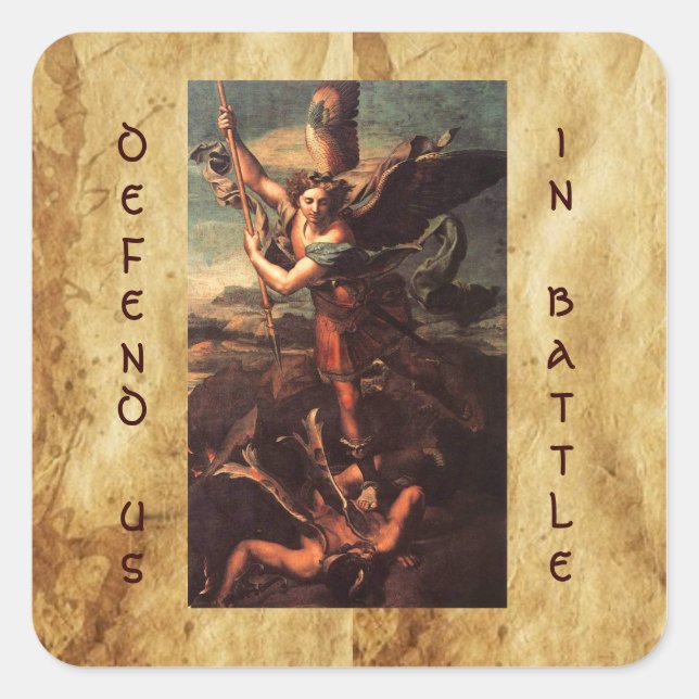SAINT MICHAEL VANGUISHING SATAN SQUARE STICKER (Front)