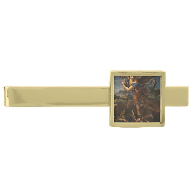 Saint Michael Vanquishing Satan Gold Finish Tie Clip (Front)