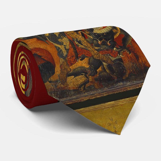 Saint Michael Vanquishing the Devil , ruby Neck Tie (Rolled)