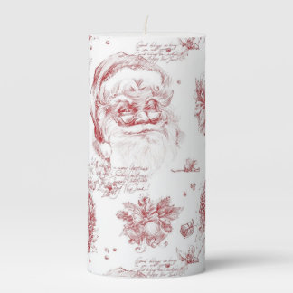 Saint Nicholas Decoupage French Country Red Toile  Pillar Candle