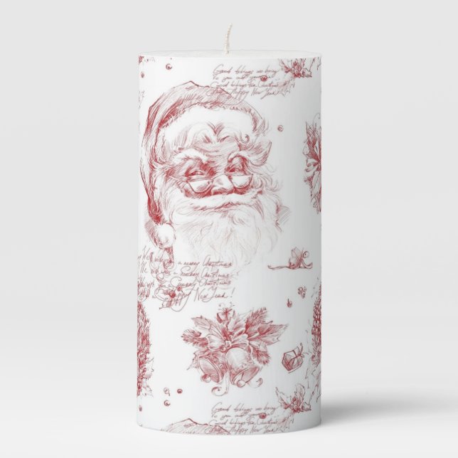 Saint Nicholas Decoupage French Country Red Toile  Pillar Candle (Front)