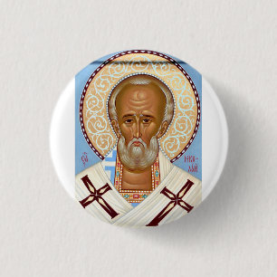 Saint Nicholas of Myra Premium Orthodox Art Button