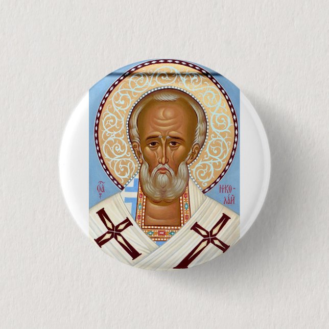 Saint Nicholas of Myra Premium Orthodox Art Button (Front)