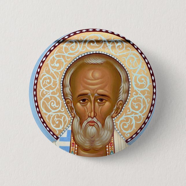 Saint Nicholas of Myra Premium Orthodox Art Button (Front)