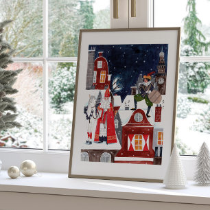 Saint Nicholas on the roofs of Amsterdam Poster