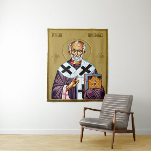 Saint Nicholas orthodox icon, Sveti Nikola Serbian Tapestry