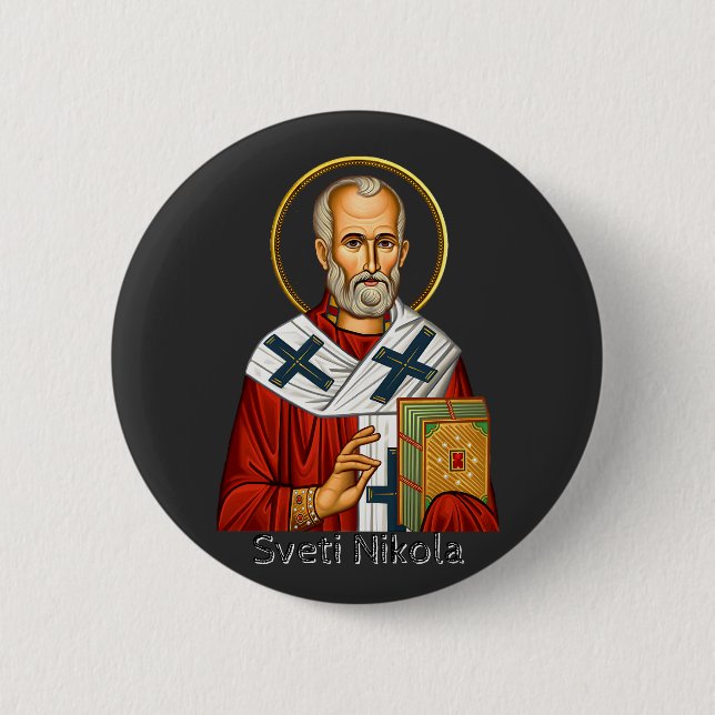 Saint Nicholas orthodox serbian letter icon  Button (Front)