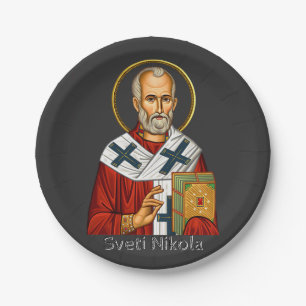 Saint Nicholas orthodox serbian letter icon  Paper Plates