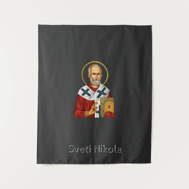 Saint Nicholas orthodox serbian letter icon  Tapestry (Front)