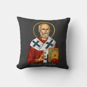 Saint Nicholas orthodox serbian letter icon  Throw Pillow