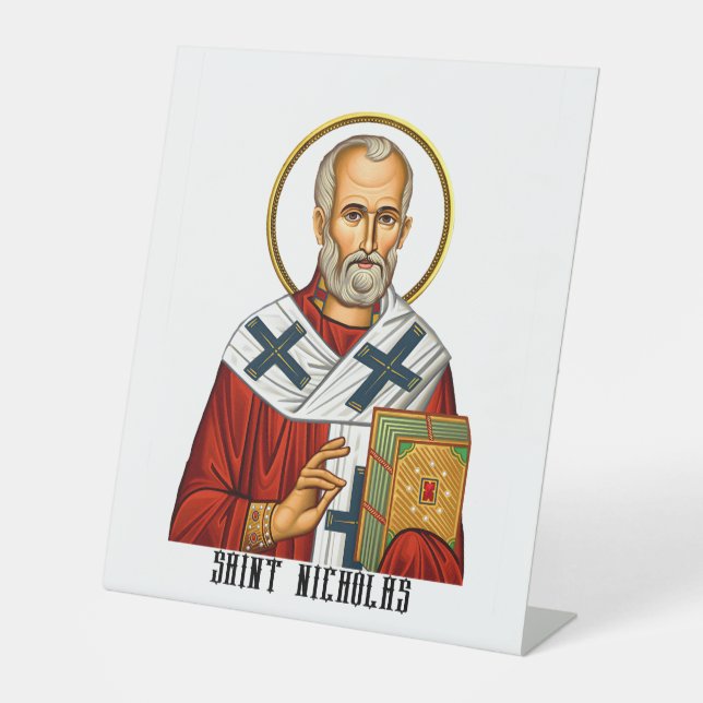 Saint Nicholas orthodox serbian saints icon Pedestal Sign (Front)