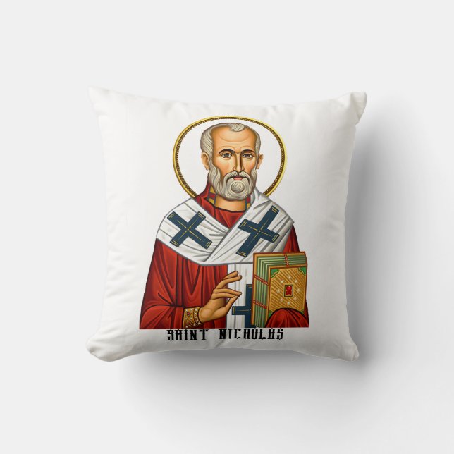 Saint Nicholas orthodox serbian saints icon Throw Pillow (Front)