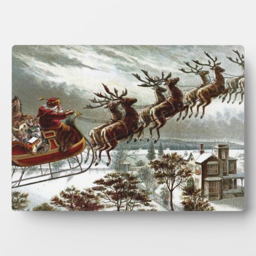 Saint Nick Vintage Victorian Santa Claus Reindeer Plaque