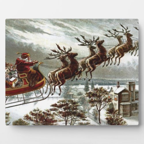 Saint Nick Vintage Victorian Santa Claus Reindeer Plaque