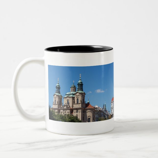 Saint Nicolas church in Prague Two-Tone Coffee Mug (Left)