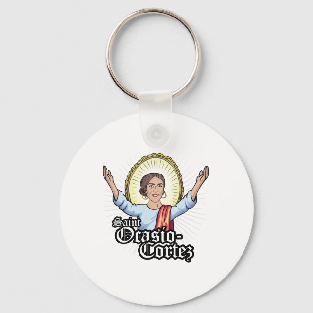 Saint Ocasio-Cortez Keychain (Front)