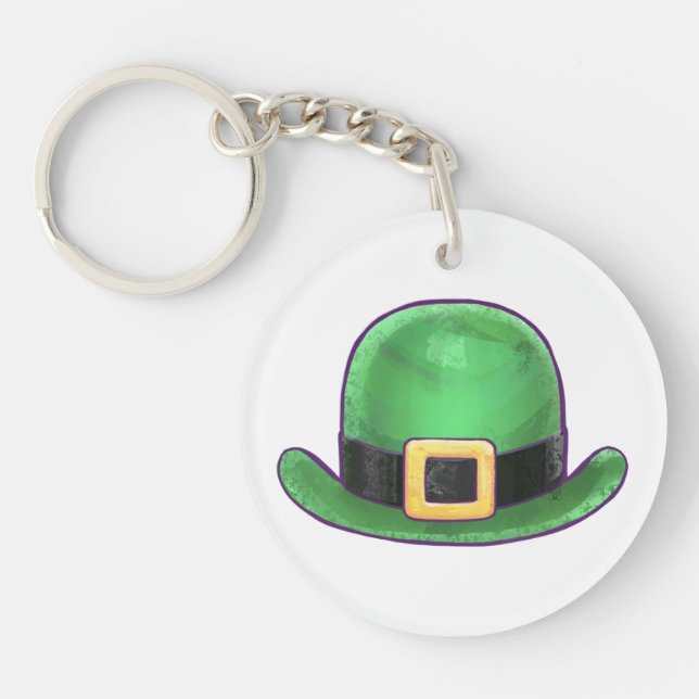Saint Paddys Day Green Derby Hat Keychain (Front)