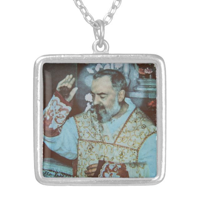 Saint Padre Pio Silver Plated Necklace (Front)