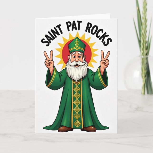 Saint Pat Rocks Sunburst Card (Front)