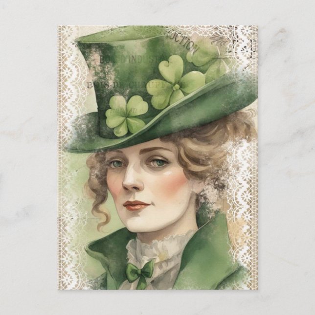 Saint Patrick Day Vintage Woman Postcard (Front)