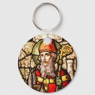 Saint Patrick Image on Stained Glass Keychain