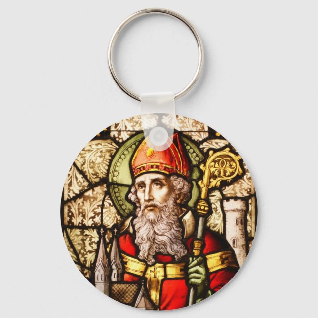 Saint Patrick Image on Stained Glass Keychain (Front)