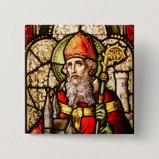 Saint Patrick Image on Stained Glass Pinback Button
