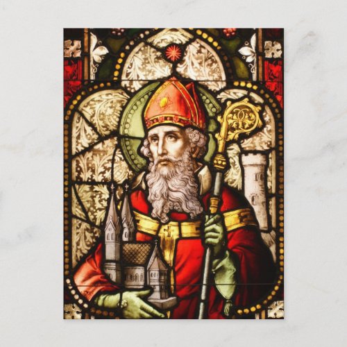 Saint Patrick Image on Stained Glass Postcard