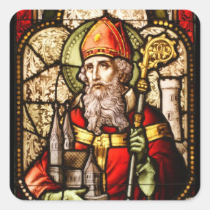 Saint Patrick Image on Stained Glass Square Sticker