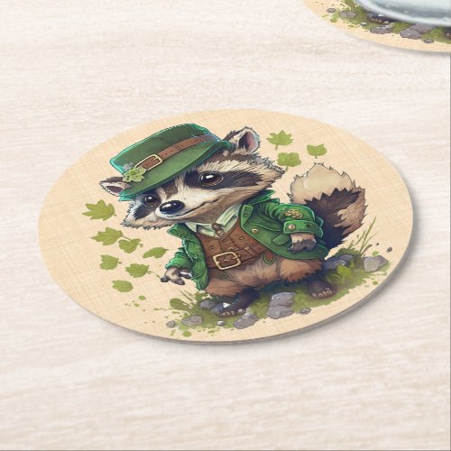 Saint Patrick _ Raton washers dressed in green Round Paper Coaster