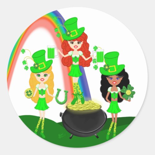 Saint Patricks Day Girl Leprechauns Classic Round Sticker